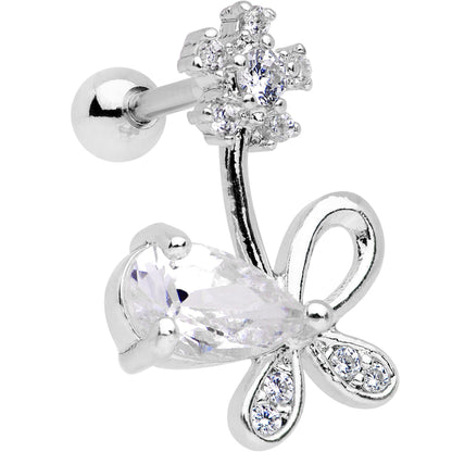 Clear CZ Gem Glamour Bow Right Cartilage Tragus Earring