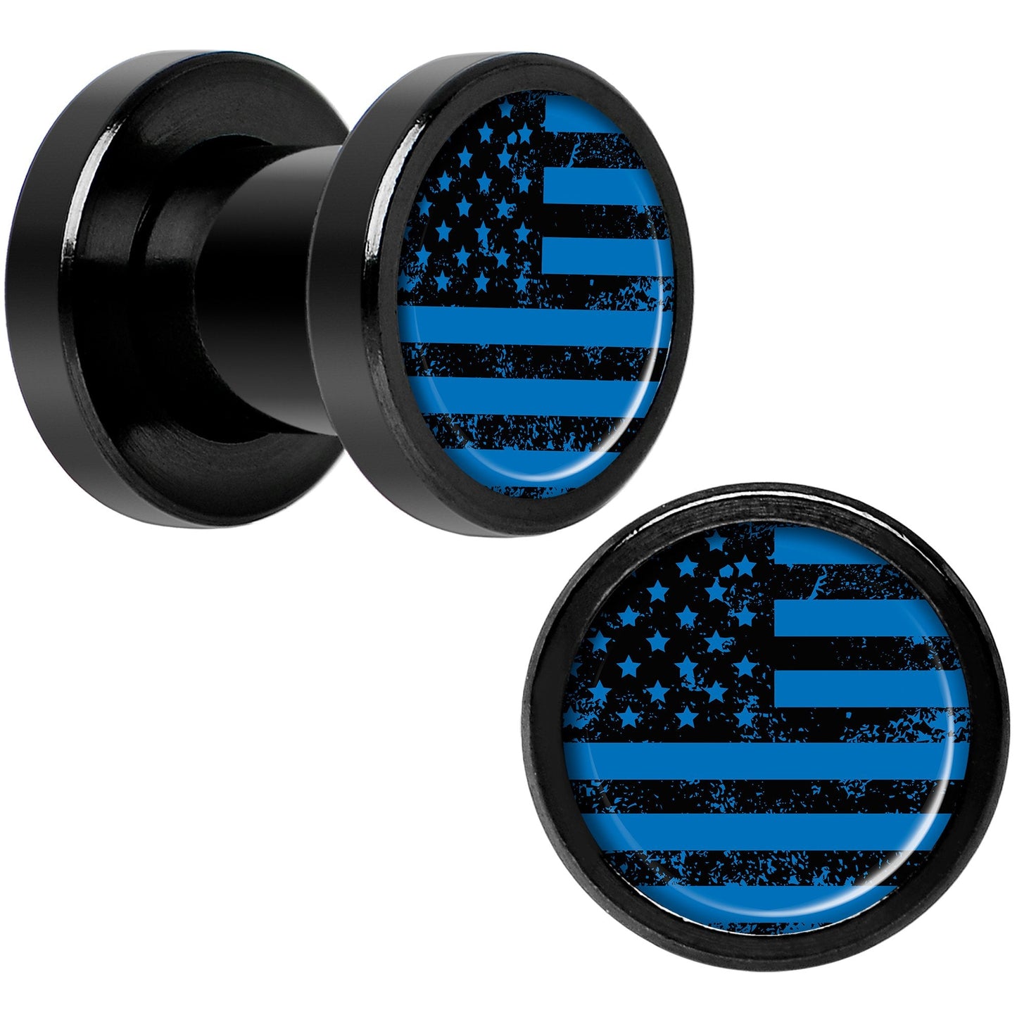 Blue American Flag Black Anodized Screw Fit Plug Set 2G