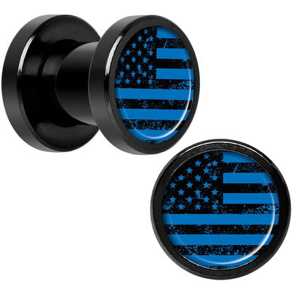 Blue American Flag Black Anodized Screw Fit Plug Set 2G