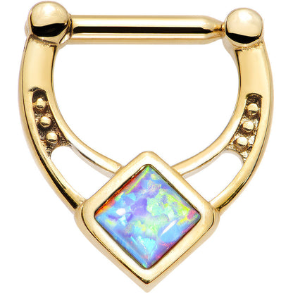 14G 5/16 Blue Faux Opal Gold PVD Glamour Septum Clicker