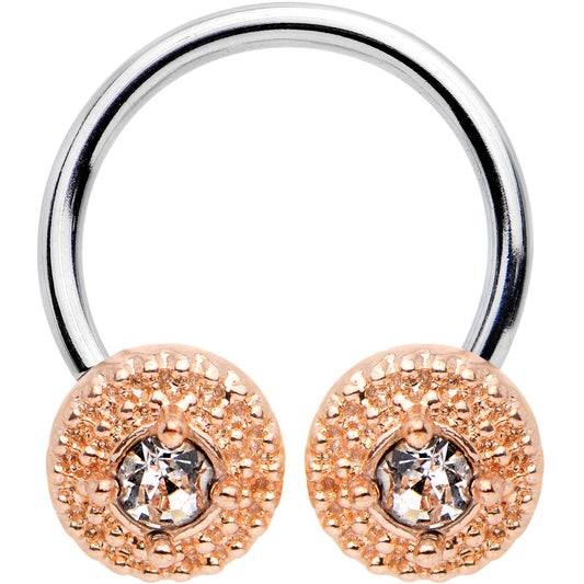 16G 3/8 Clear Gem Rose Gold Tone Disc Horseshoe Circular Barbell