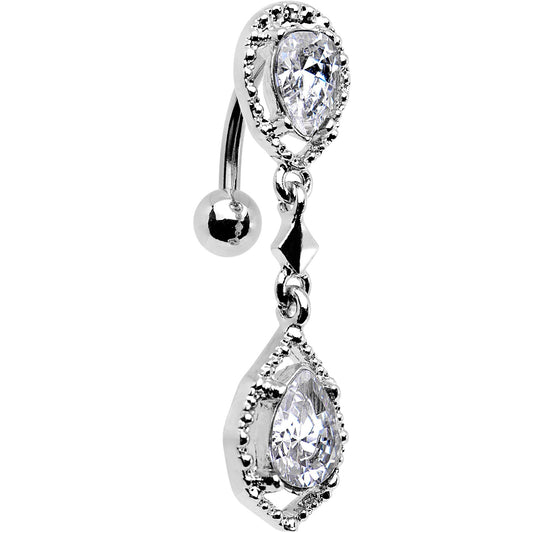 Clear Gem Twin Top Mount Dangle Belly Ring