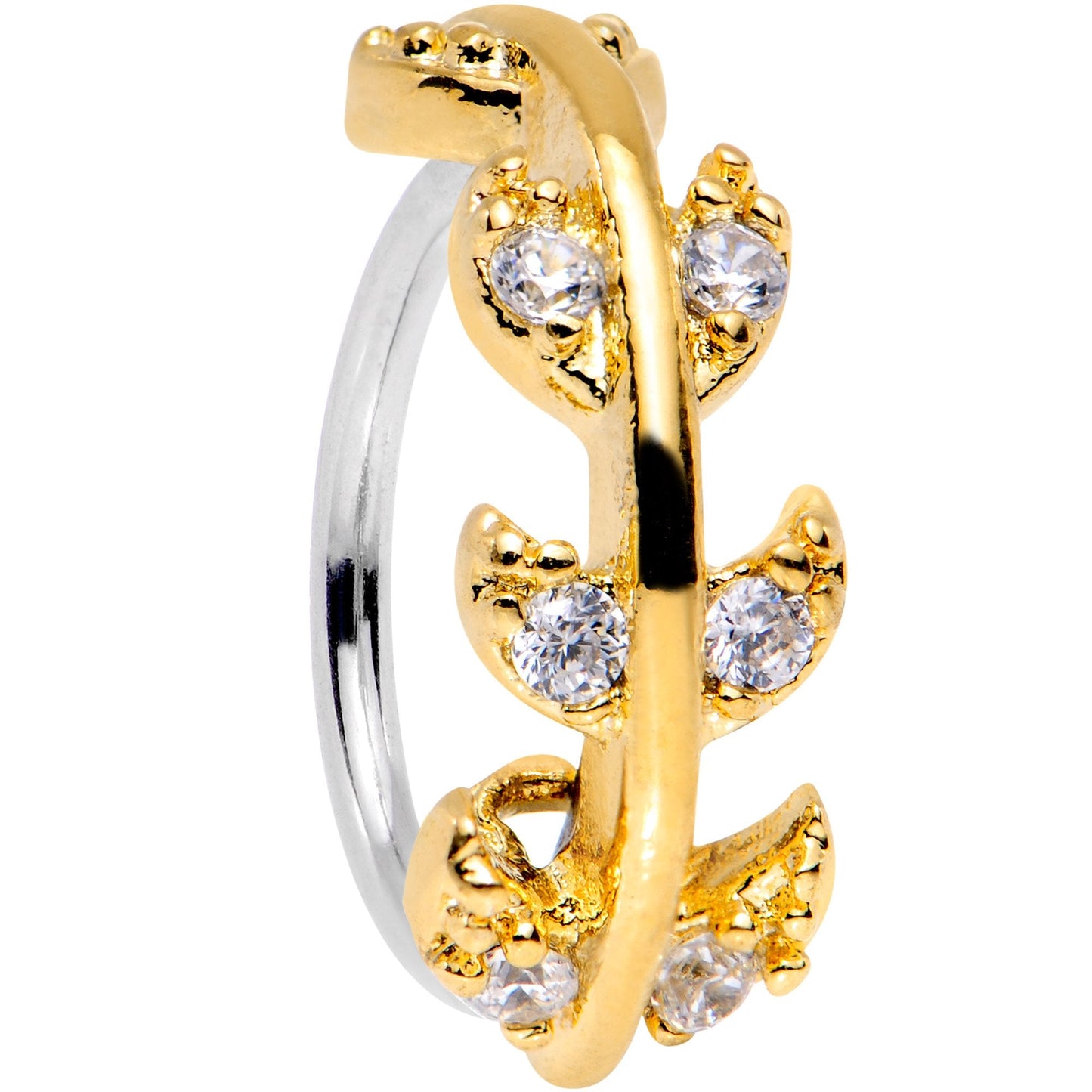 18G 5/16 Clear CZ Gem Gold Tone Leafy Seamless Circular Ring