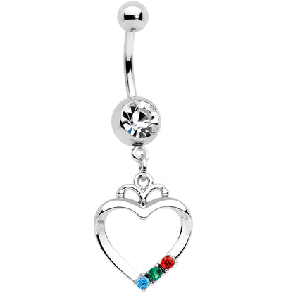 Clear Gem Gold PVD BFF Heart Dangle Belly Ring Set of 2