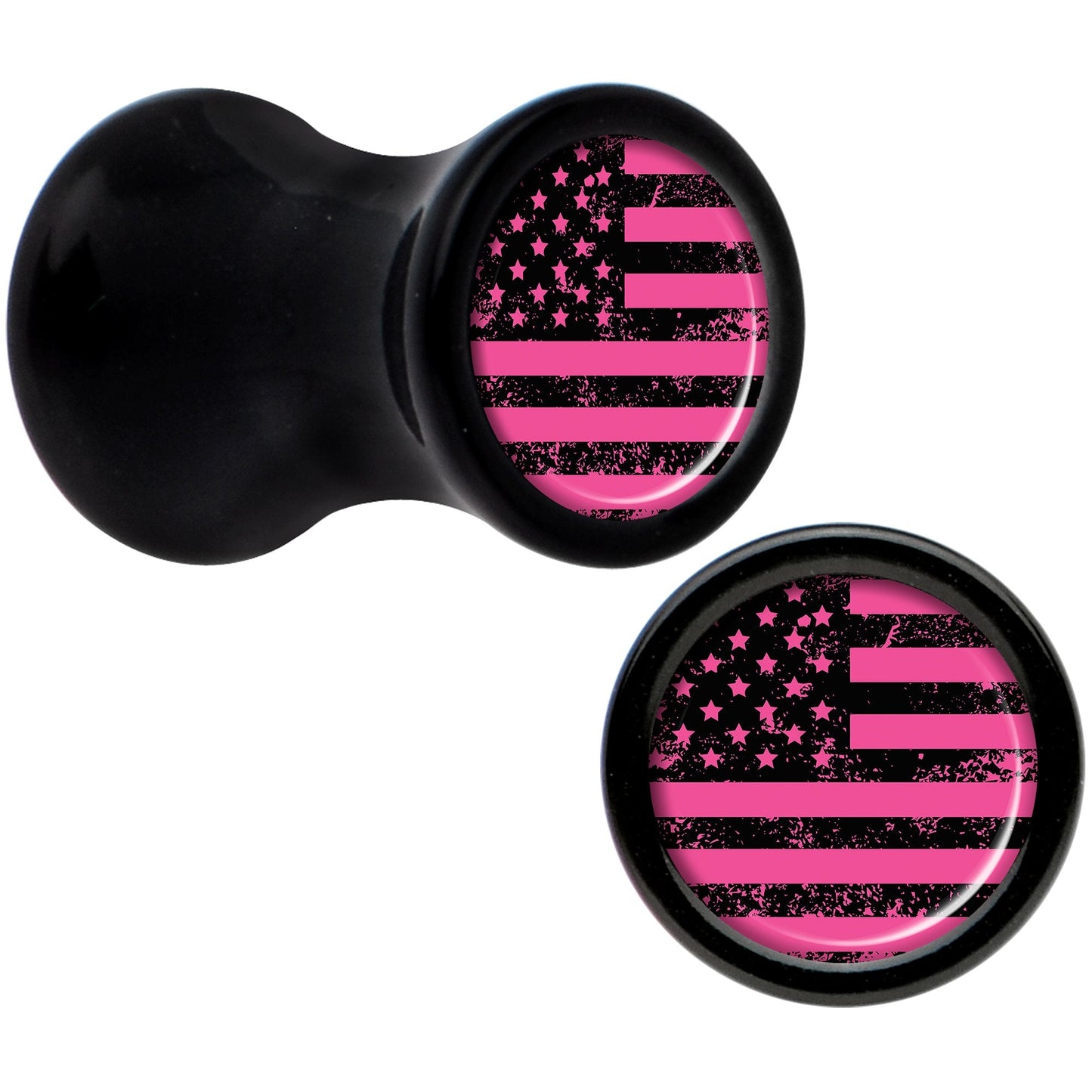 Black Acrylic Pink American Flag Saddle Plug Set 4G