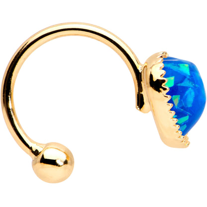 Blue Faux Opal Gold Tone Anodized Sacred Heart Non Pierced Ear Cuff