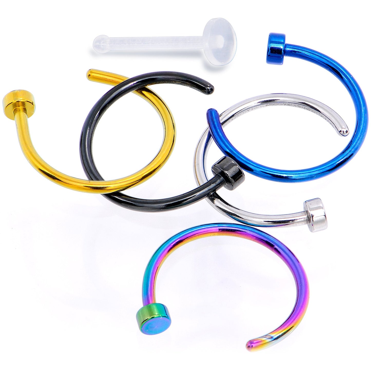 20G 5/16 Pack Set of 5 Assorted Stainless Steel Nose Hoop Rings