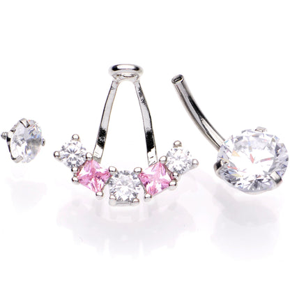 Clear Pink CZ Gem Sassy Sparkle Butterfly Dangle Belly Ring