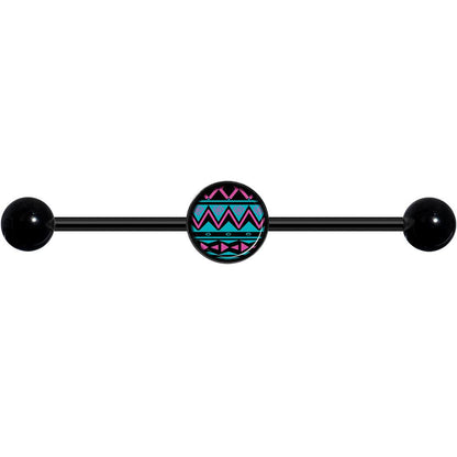 14G Pink Teal Tribal Pattern Black Industrial Barbell 37mm