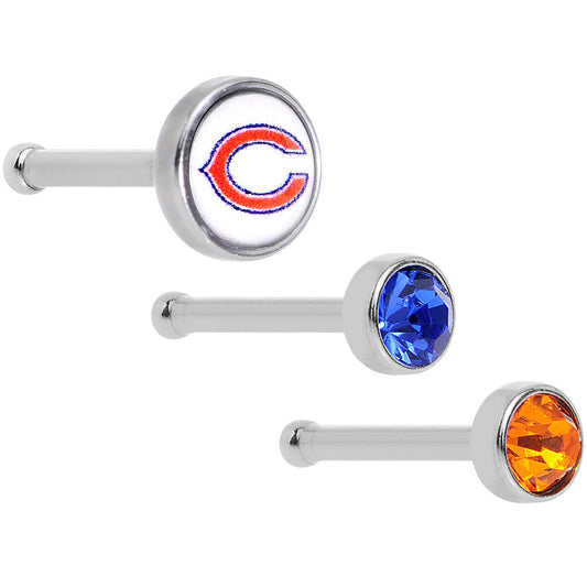 20G Licensed NFL Chicago Bears Logo Nose Bone 3 Pack Set