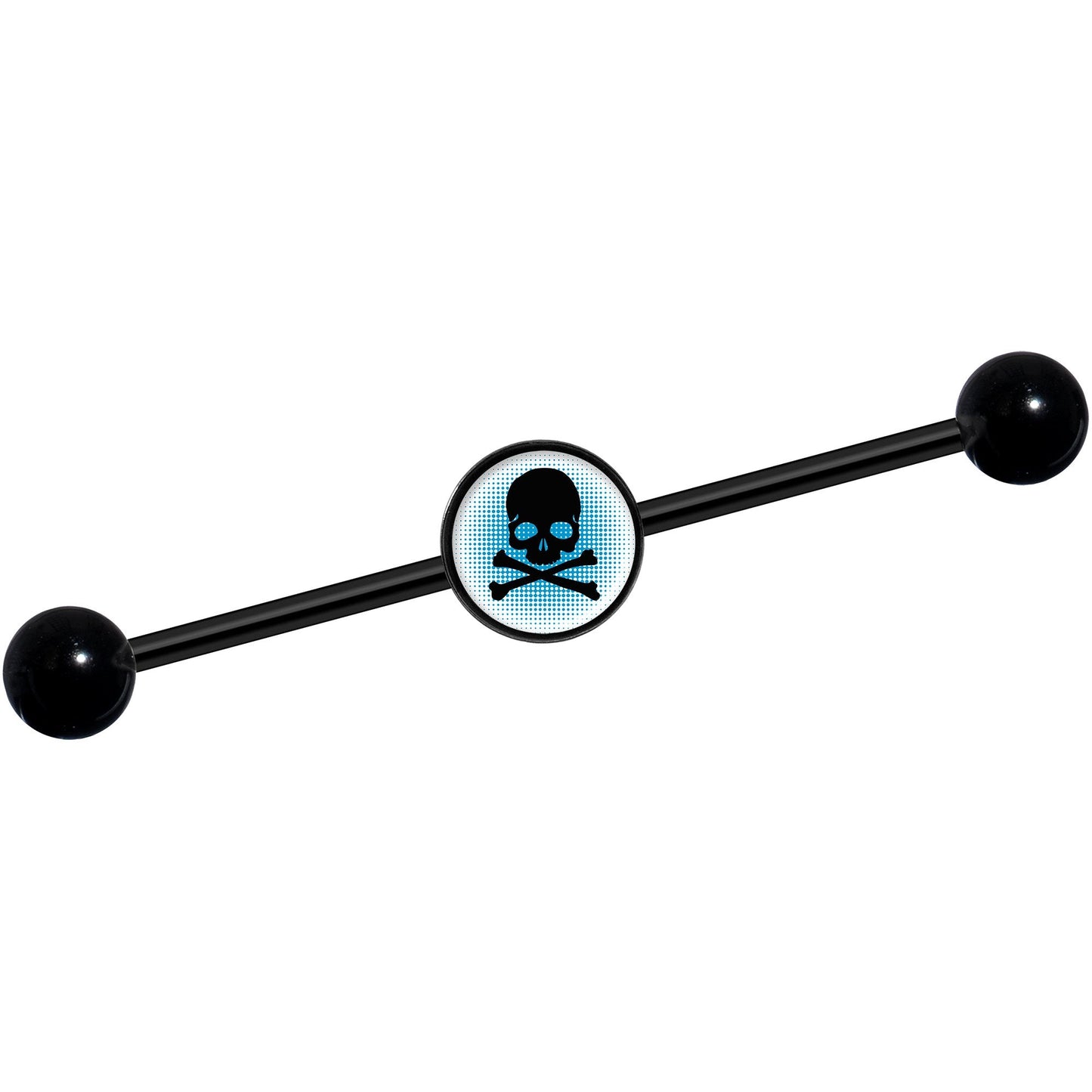 14G Blue Black Skull Black Industrial Barbell 37mm