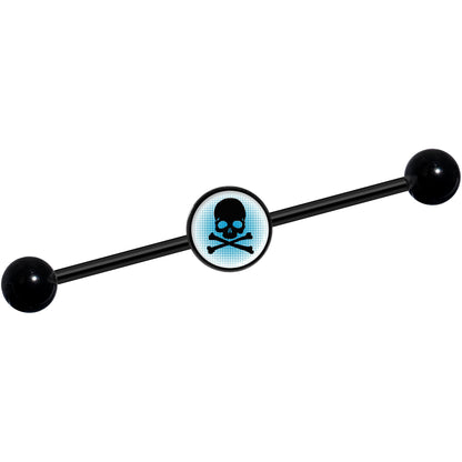 14G Blue Black Skull Black Industrial Barbell 37mm