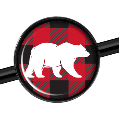 14G Red Black Plaid Polar Bear Black Industrial Barbell 37mm