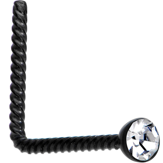Clear 2mm Gem Inlay Black So Twisted L Shaped Nose Ring