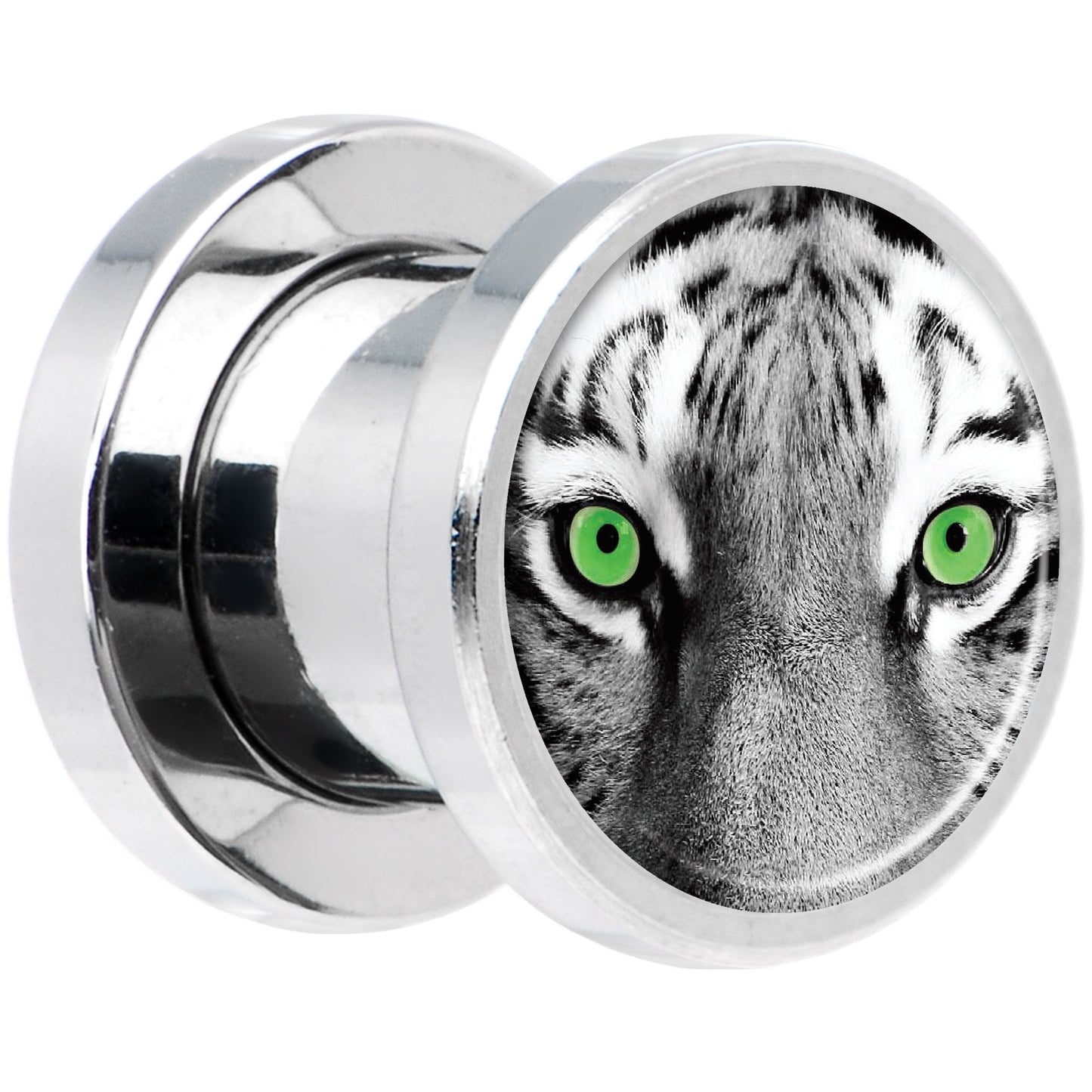 Black White Tiger Eyes Steel Screw Fit Plug Set 0G