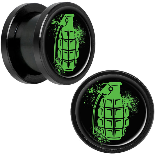 Green Grenade Black Anodized Screw Fit Plug Set 1/2