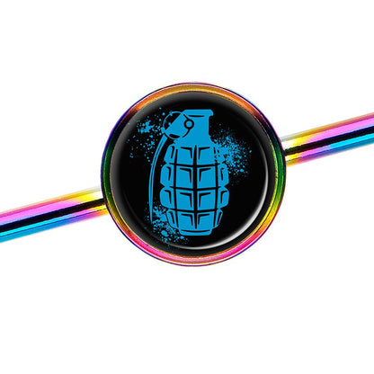 14G Blue Grenade Rainbow Industrial Barbell 37mm