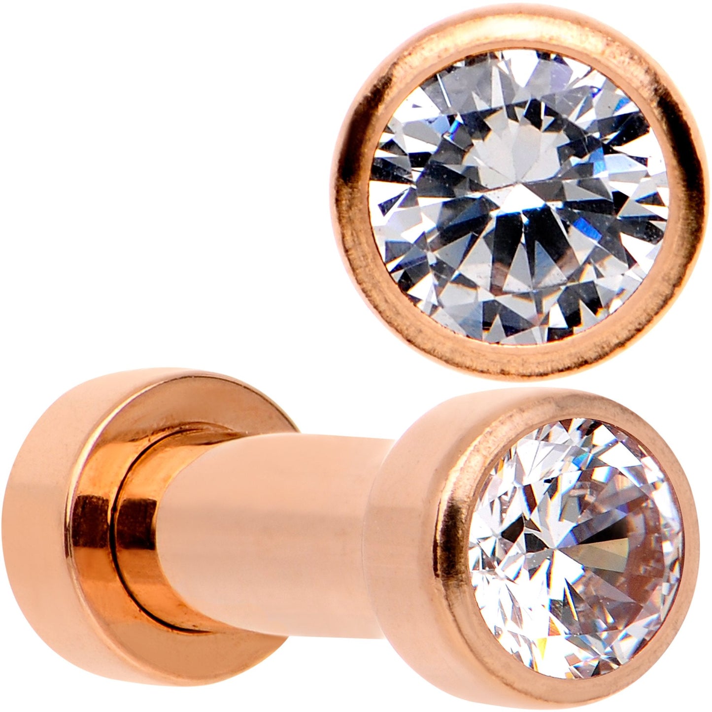 Clear CZ Gem Rose Gold PVD Glitzy Screw Fit Tunnel Plug Set