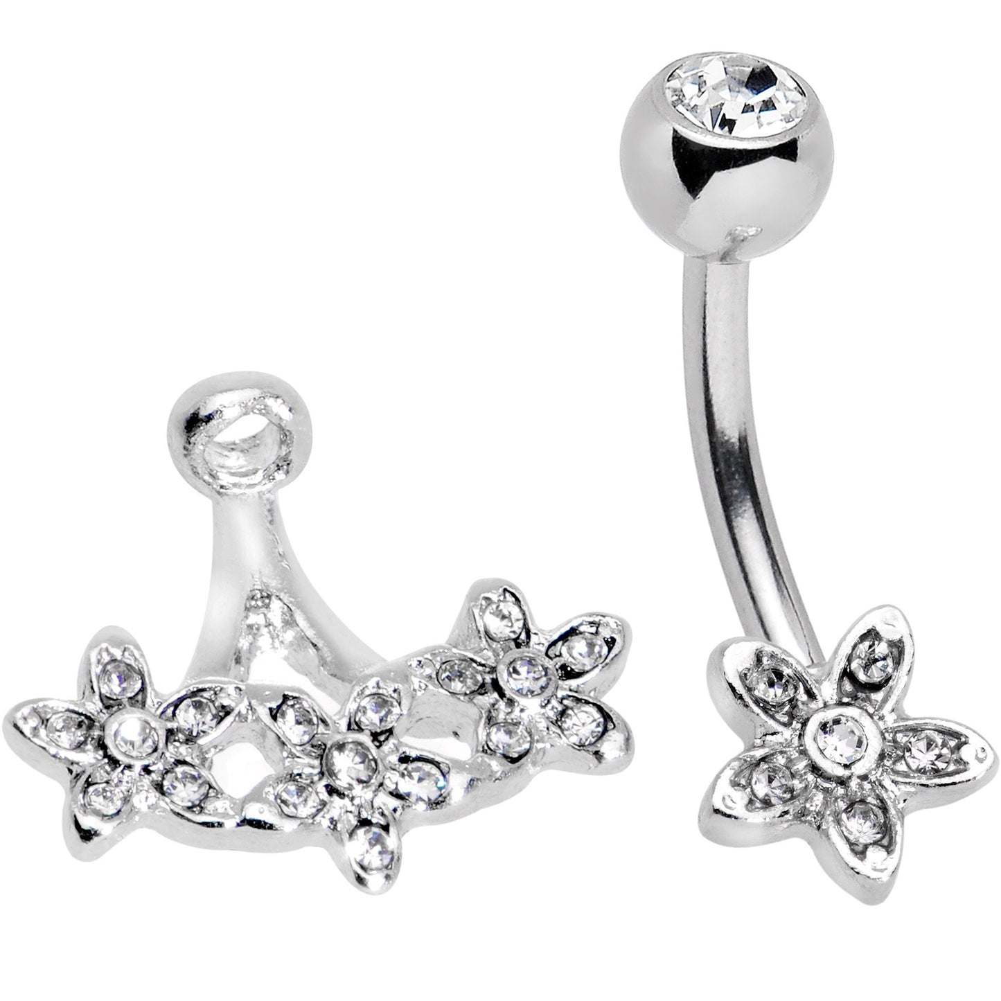 Clear Gem Field of Flowers Dangle Belly Ring
