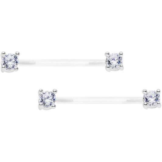 13/16 925 Silver Clear Gem Bioplast Round Solitaire Nipple Ring Set