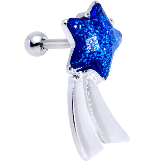 1/4 Blue Gem Star Comet Tragus Cartilage Earring
