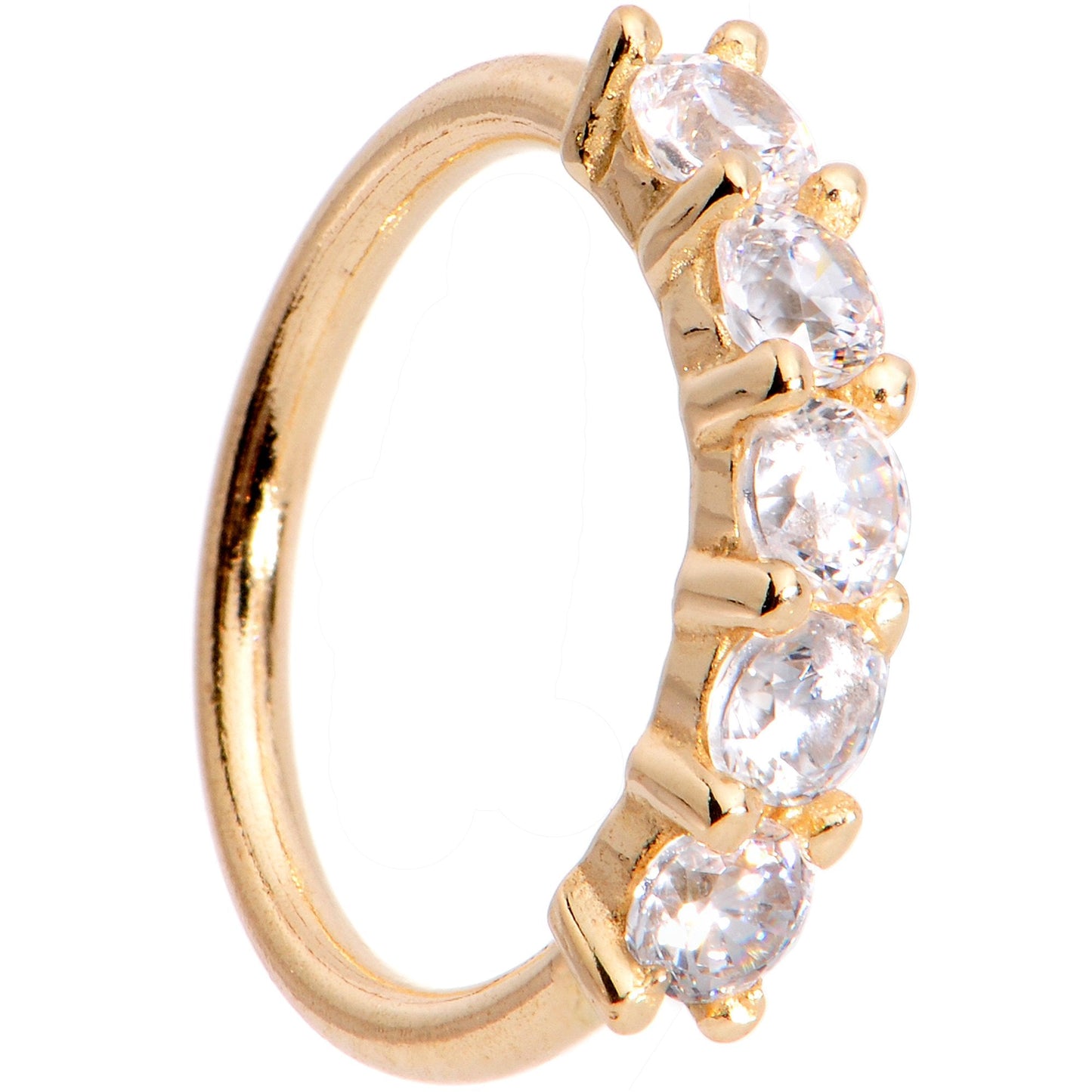 18G 1/4 Clear CZ Gem 14k Yellow Gold Seamless Circular Ring