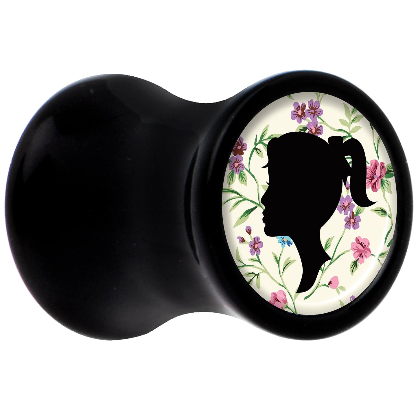 Black Acrylic Man Woman Floral Silhouette Saddle Plug Set 2G