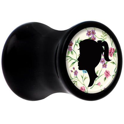 Black Acrylic Man Woman Floral Silhouette Saddle Plug Set 2G