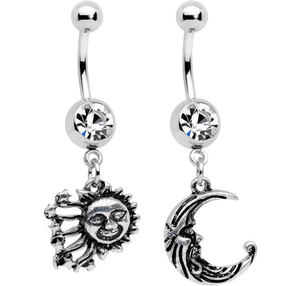 Clear Gem Mrs Sun and Mr Moon Dangle Belly Ring Set of 2