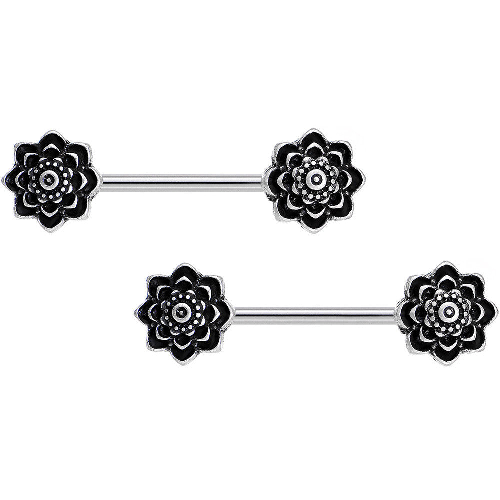 14G 5/8 Symmetric Black Lotus Flower Nipple Babell Set