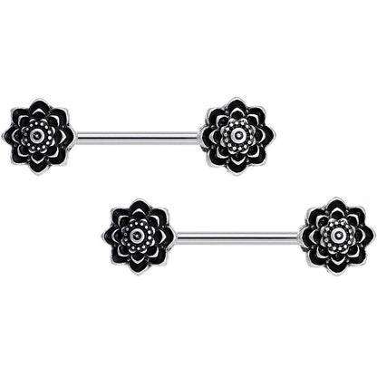 14G 5/8 Symmetric Black Lotus Flower Nipple Babell Set