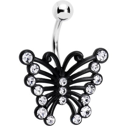 Clear Gem Brazen Black Butterfly Belly Ring
