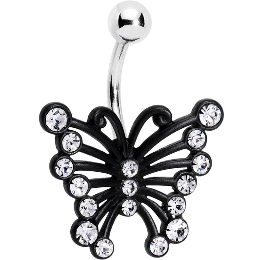 Clear Gem Brazen Black Butterfly Belly Ring