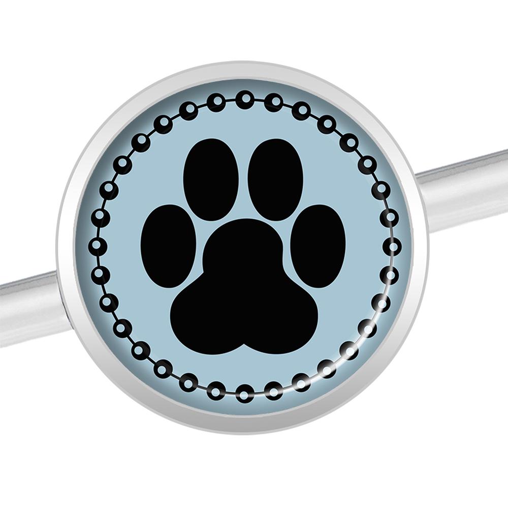14G Black on Blue Paw Print Industrial Barbell 37mm