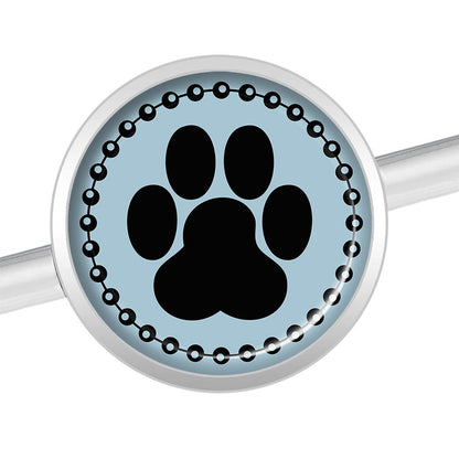 14G Black on Blue Paw Print Industrial Barbell 37mm